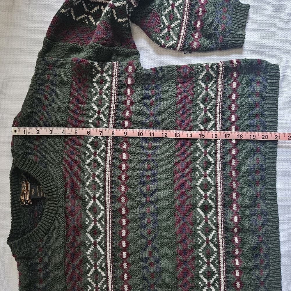 Vintage Eddie Bauer Fair Isle Sweater Womens Medium Cotton Made in USA Granola - Picture 6 of 6